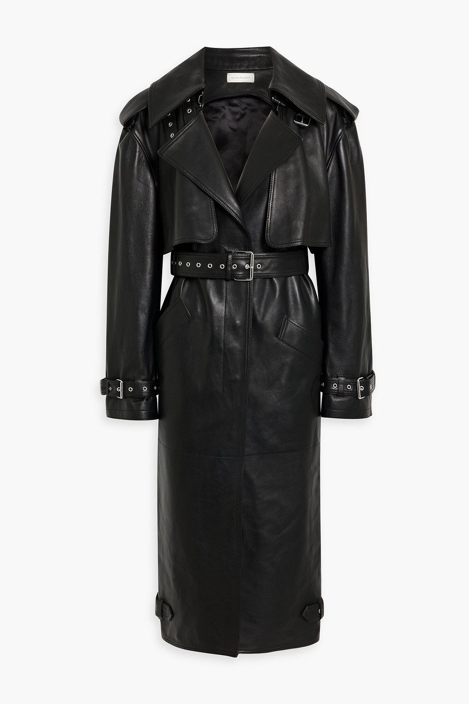 Alexander Mcqueen Leather Trench Coat In Black