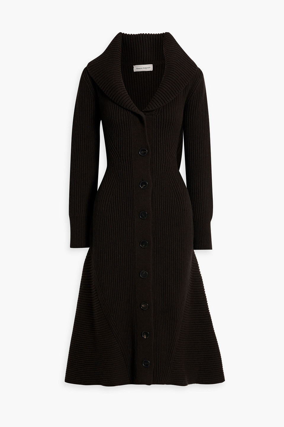 Alexander Mcqueen Ribbed Wool And Cashmere-blend Coat In Dark Brown