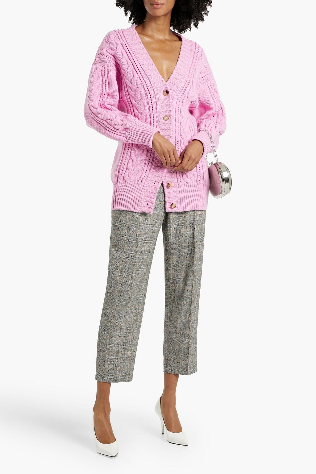 MCQUEEN Cropped Prince of Wales checked wool-blend tweed straight-leg pants