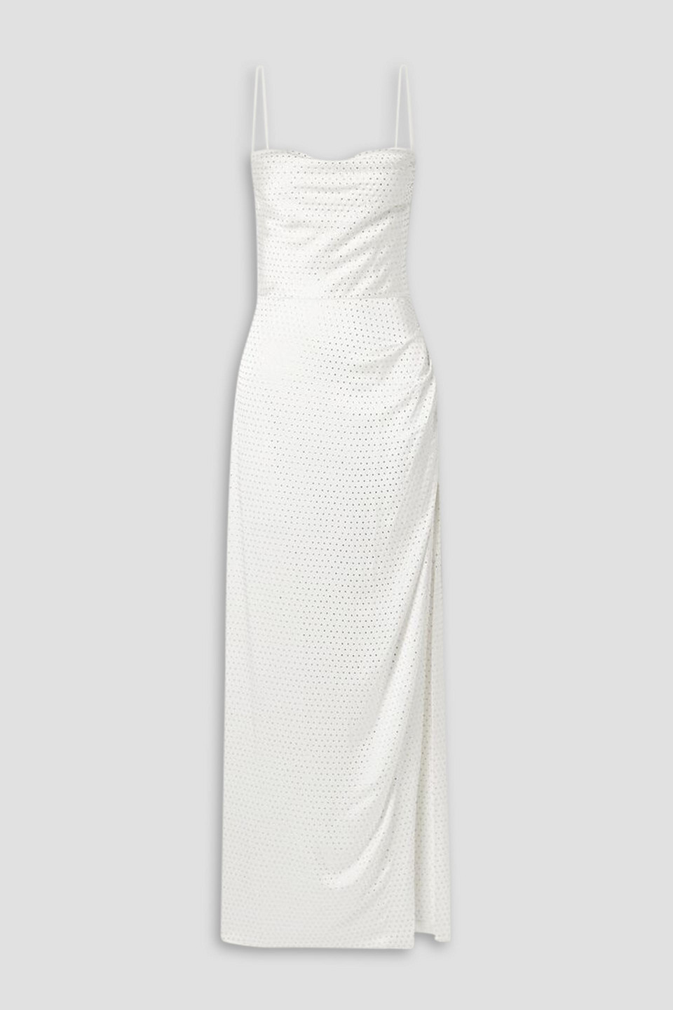 Retroféte Marlene Crystal-embellished Draped Stretch-silk Satin Maxi Dress In White