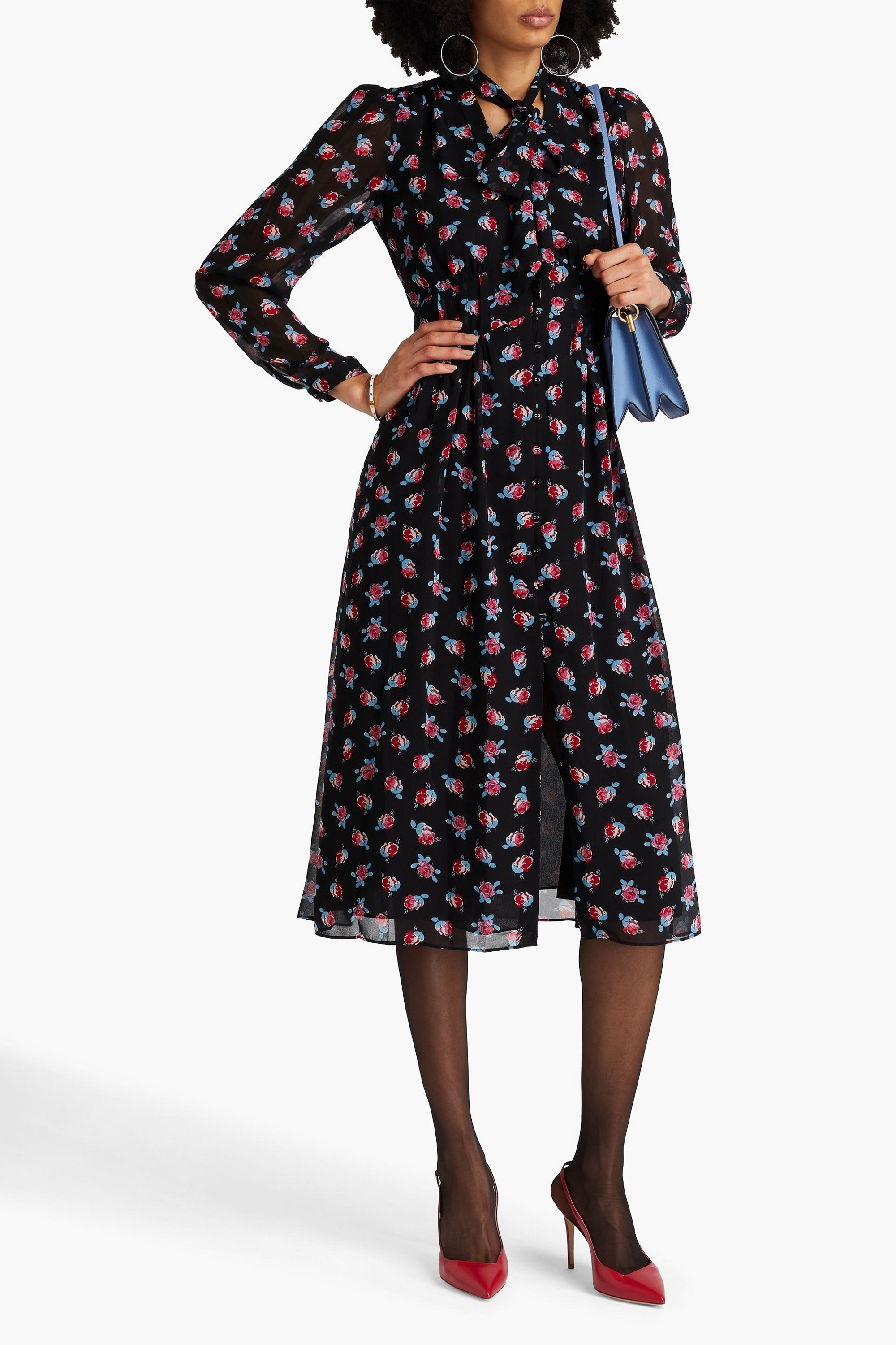 Diane von Furstenberg Erica pussy-bow floral-print crepe de chine midi dress