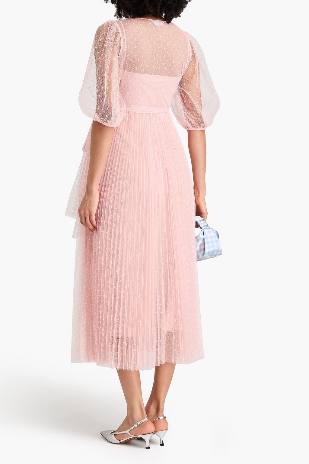 REDVALENTINO فستان متوسط الطول من قماش بوان ديسبري مزين بكسرات