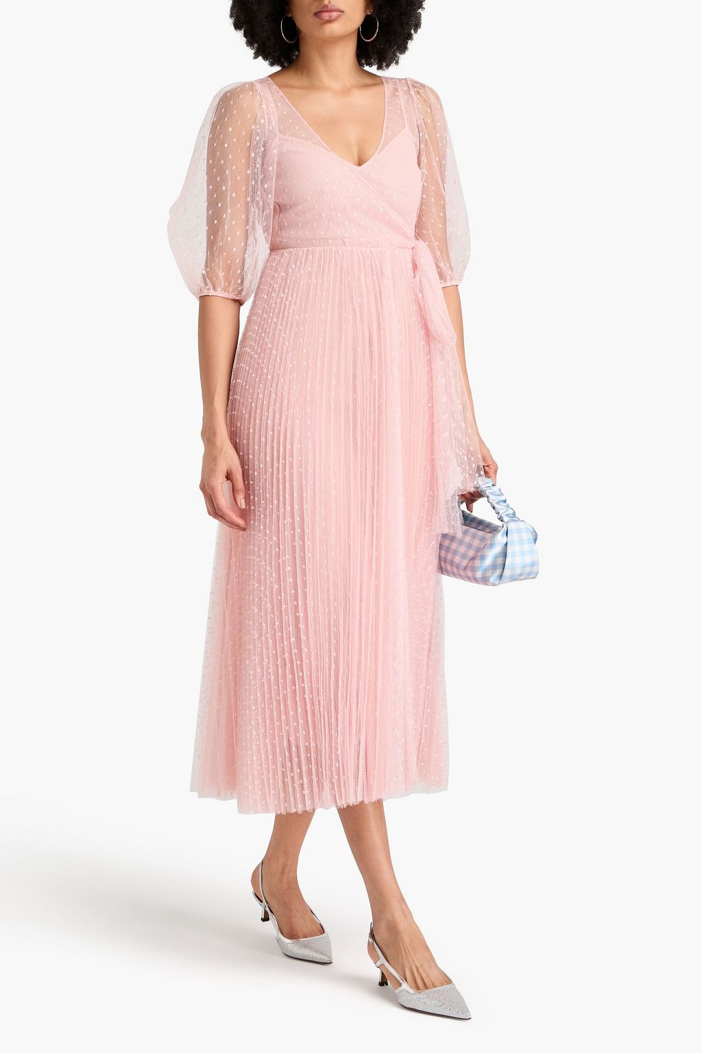 REDVALENTINO فستان متوسط الطول من قماش بوان ديسبري مزين بكسرات