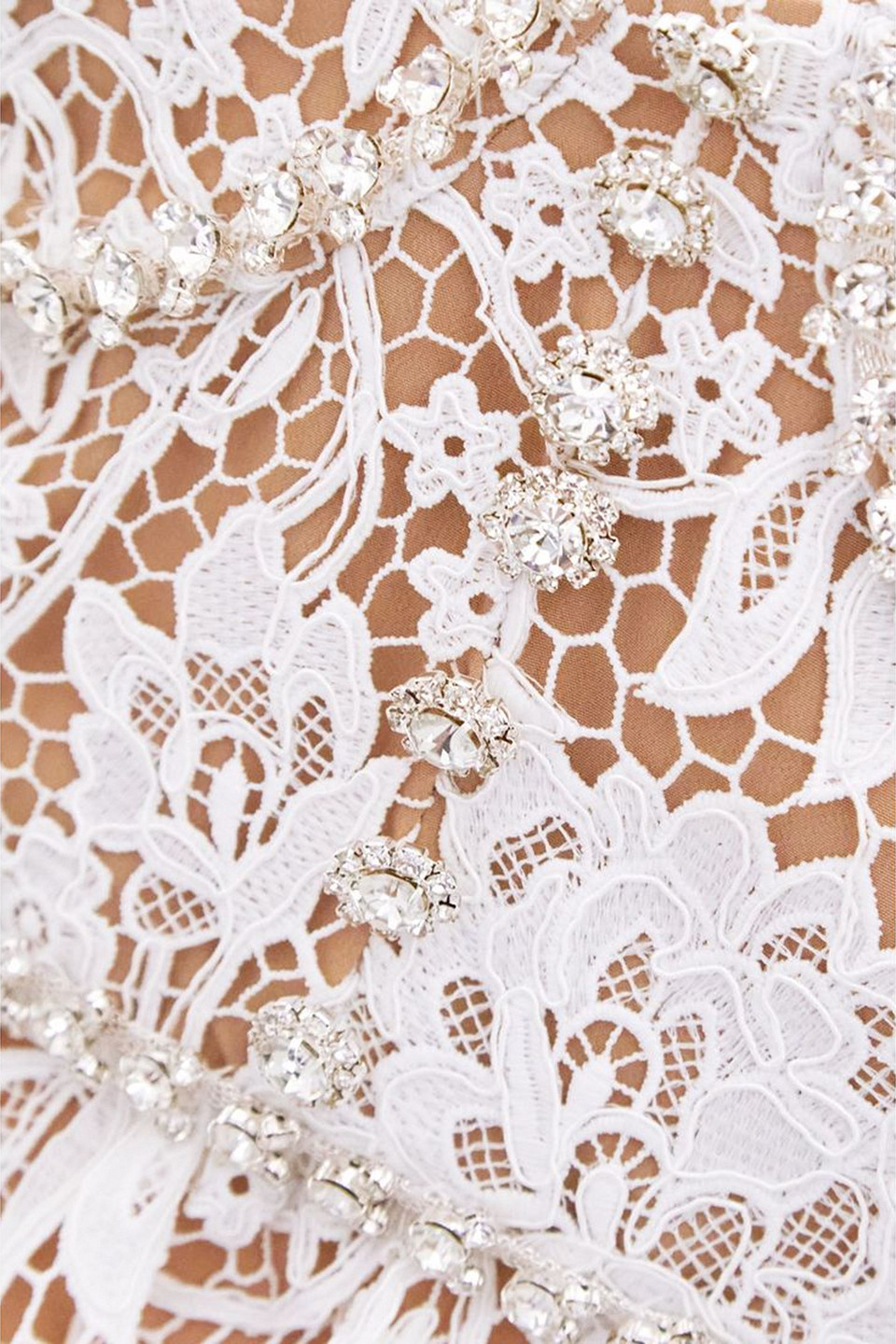 SELF-PORTRAIT OFF-THE-SHOULDER CRYSTAL-EMBELLISHED CORDED LACE MIDI DRESS