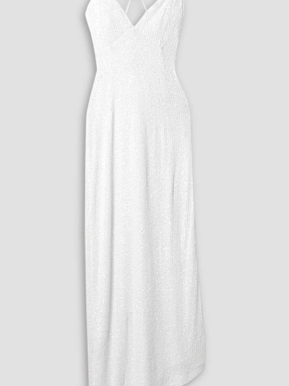violet asymmetric lace-up sequined stretch-tulle gown