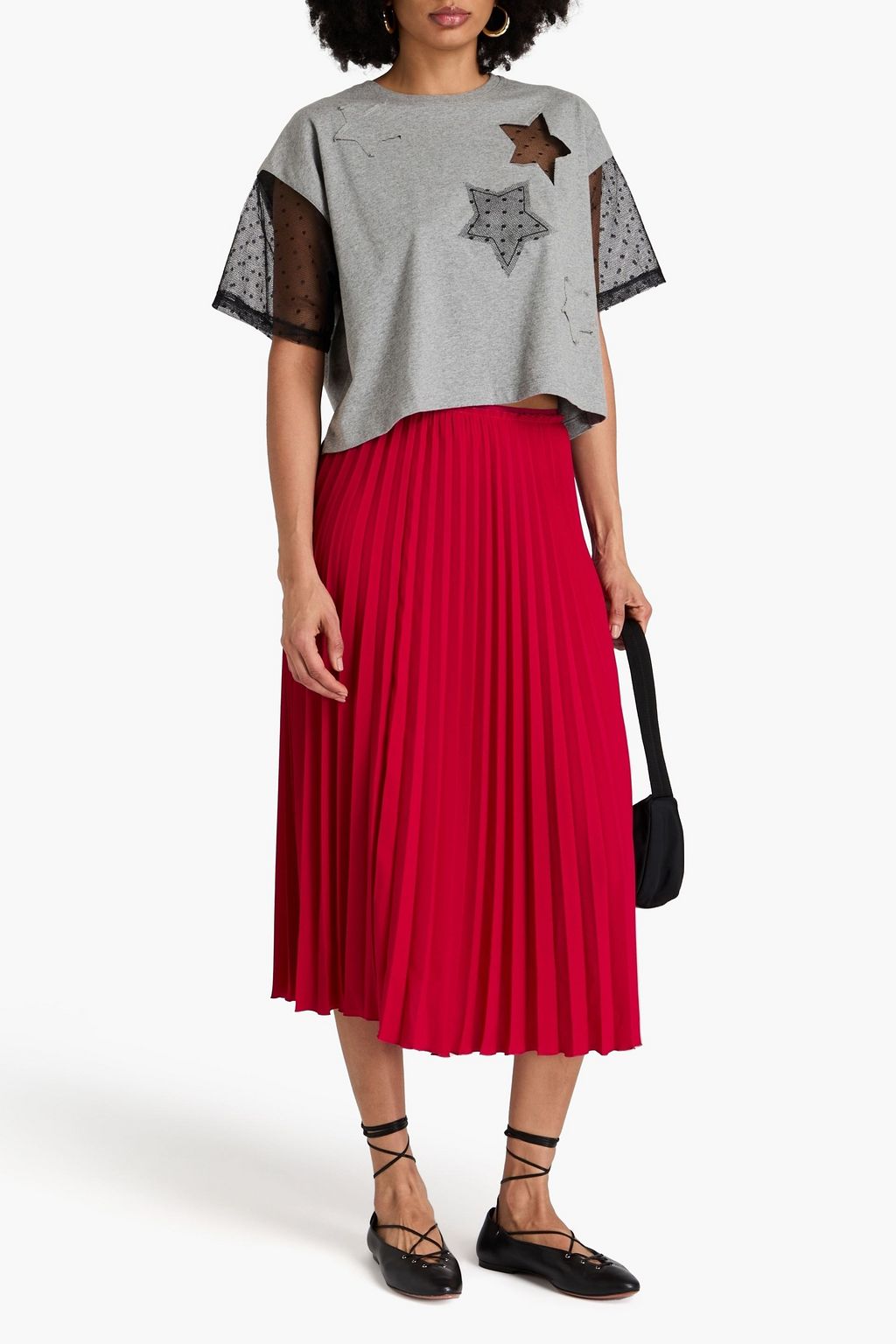 REDVALENTINO تنورة متوسطة الطول من الكريب مزينة بكسرات