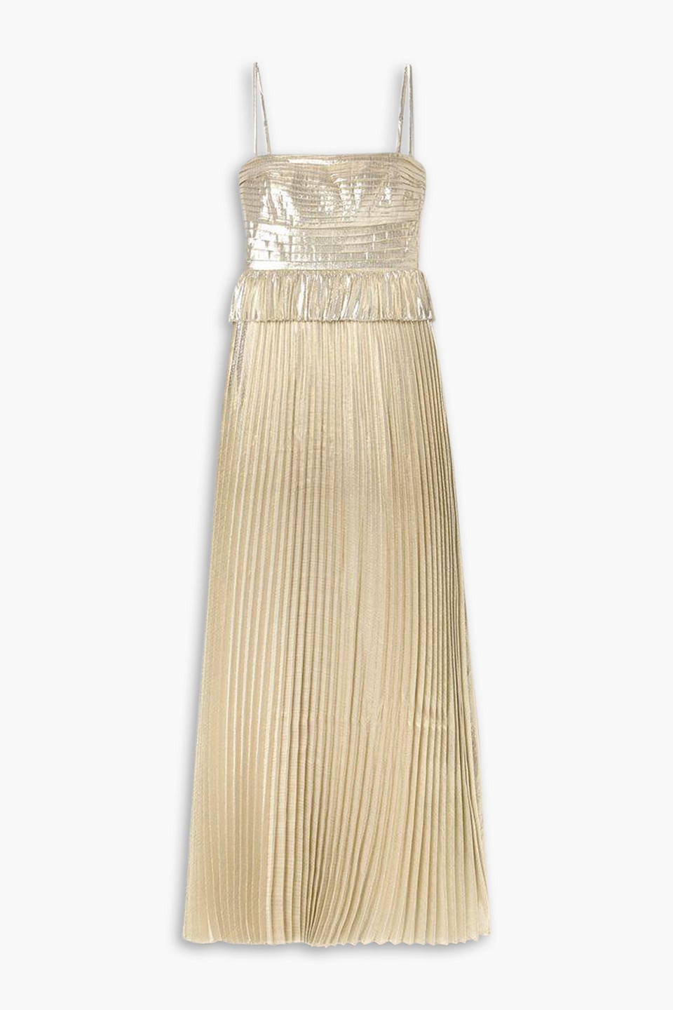 Pintucked plissé-lamé gown