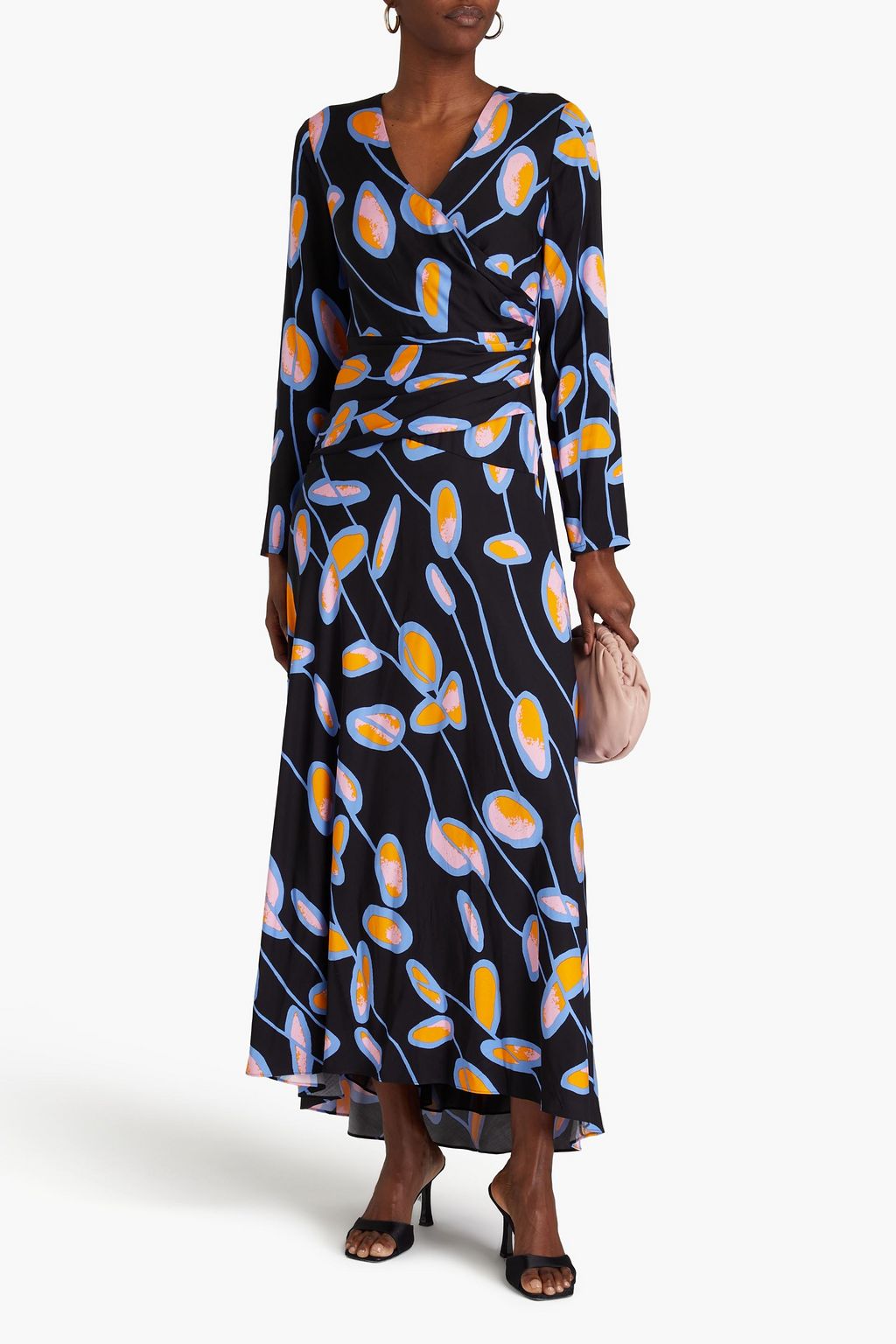 DIANE VON FURSTENBERG فستان طويل ملتفّ "لانيرا" من قماش الحرير الصيني بطبعات