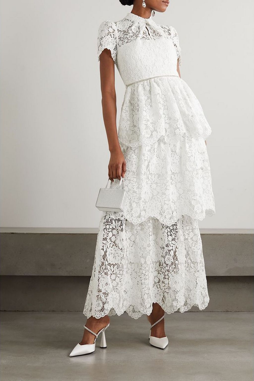 SELF-PORTRAIT Tiered corded lace maxi dress