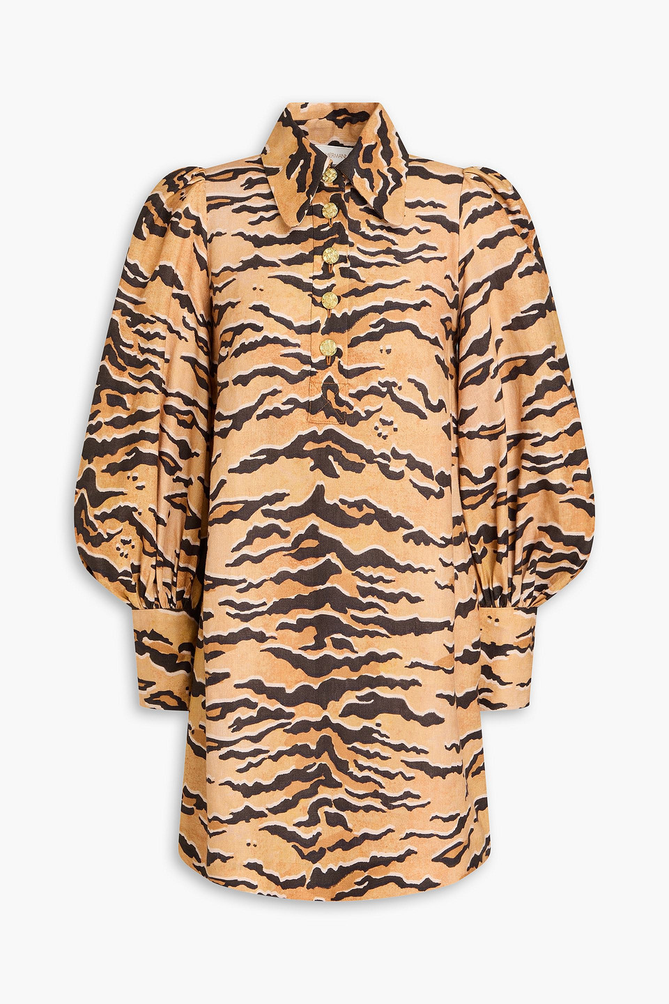 Zimmermann Tiger-print Linen Mini Shirt Dress In Neutral