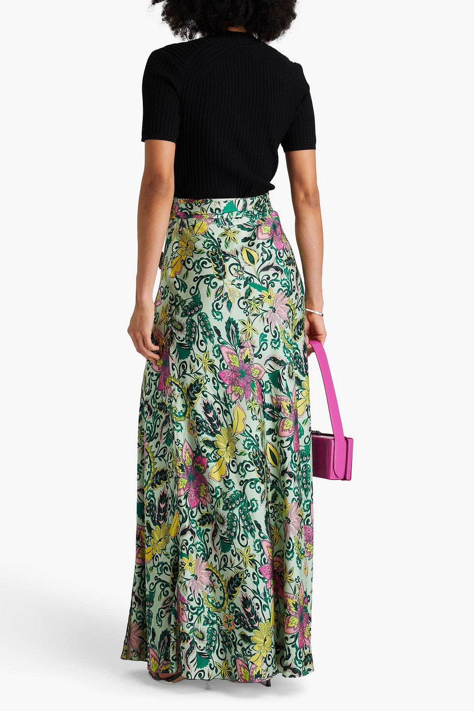 Diane Von Furstenberg Dina Reversible Floral-print Satin Midi Skirt In Hellgrün