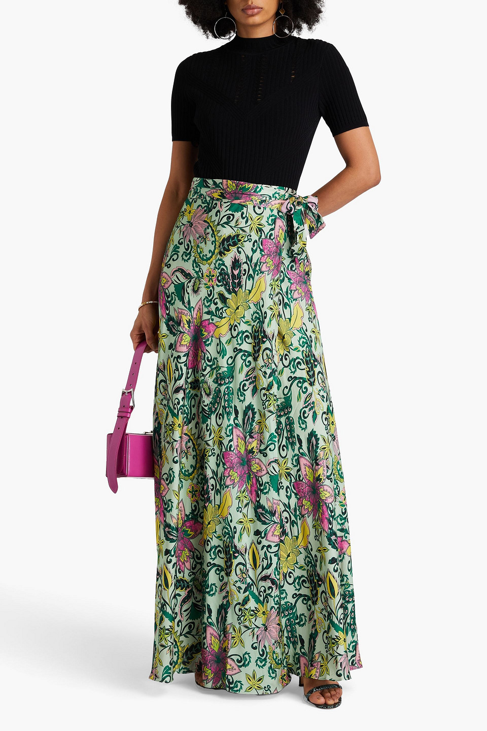 Diane Von Furstenberg Dina Reversible Floral-print Satin Midi Skirt In Hellgrün