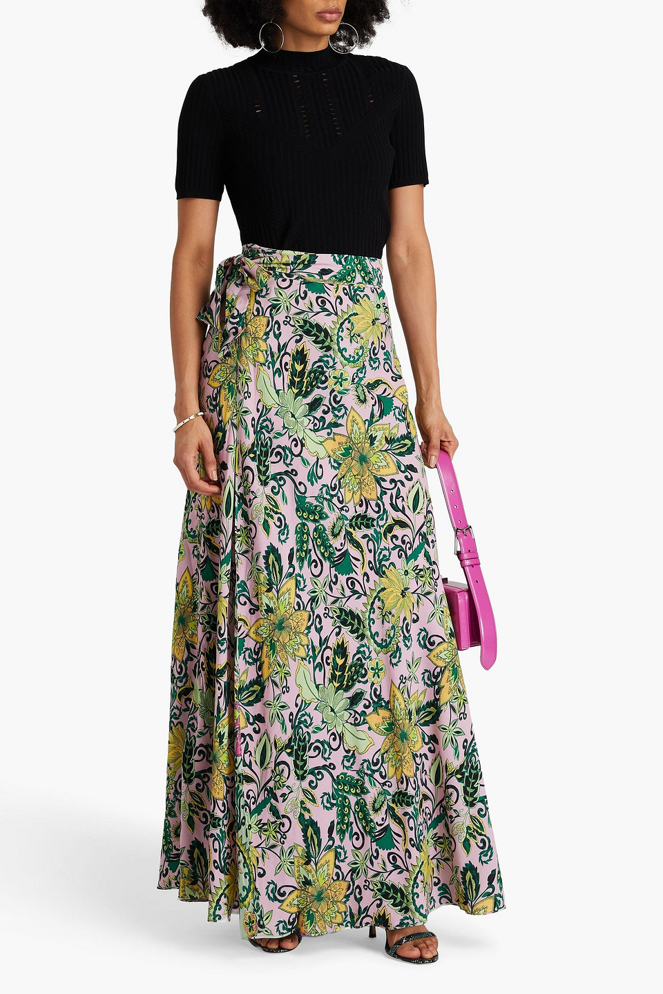 Diane Von Furstenberg Dina Reversible Floral-print Satin Midi Skirt In Hellgrün