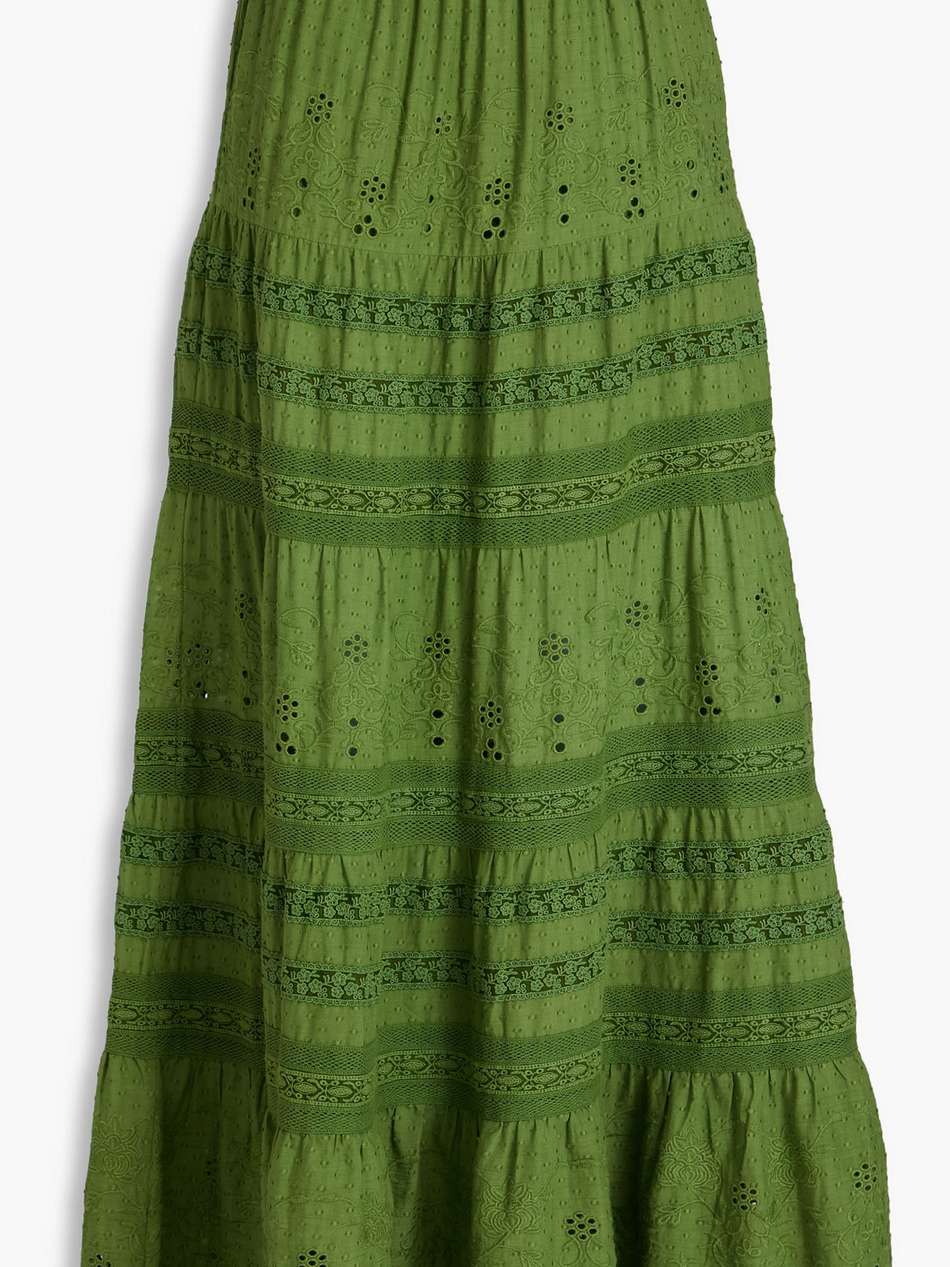 aisha tiered swiss-dot broderie anglaise cotton maxi skirt