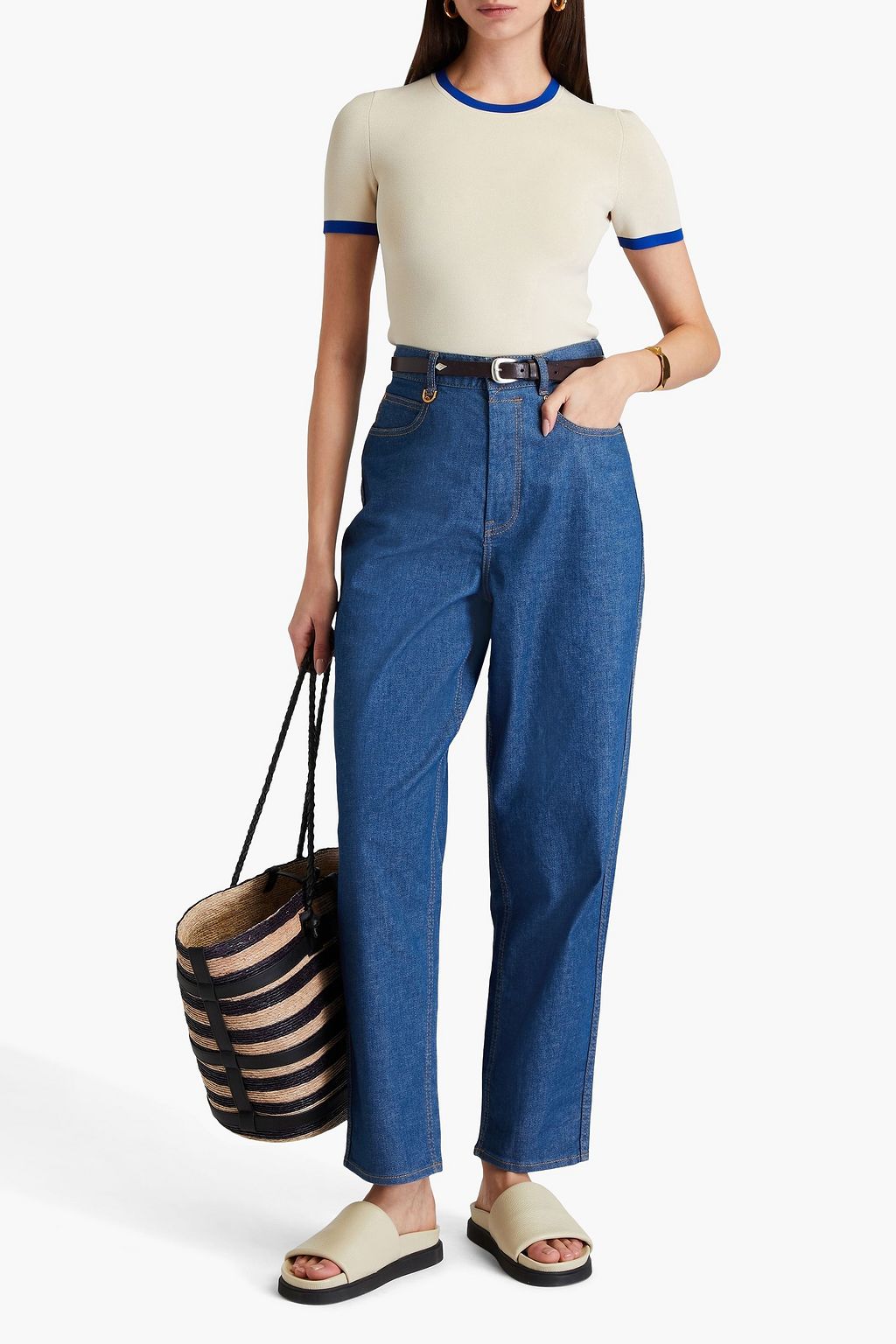 ZIMMERMANN Two-tone stretch-knit T-shirt