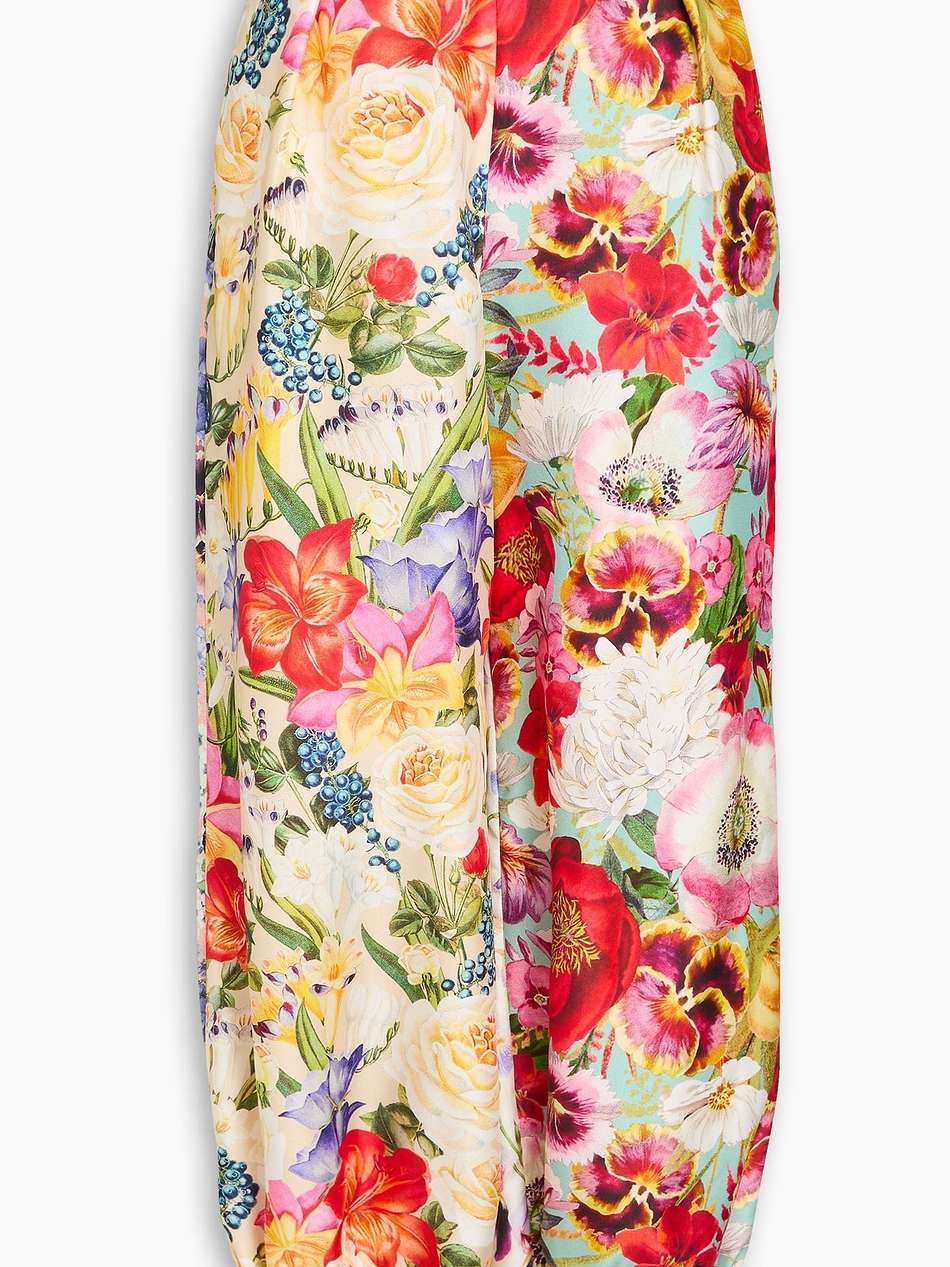 cropped floral-print silk tapered pants