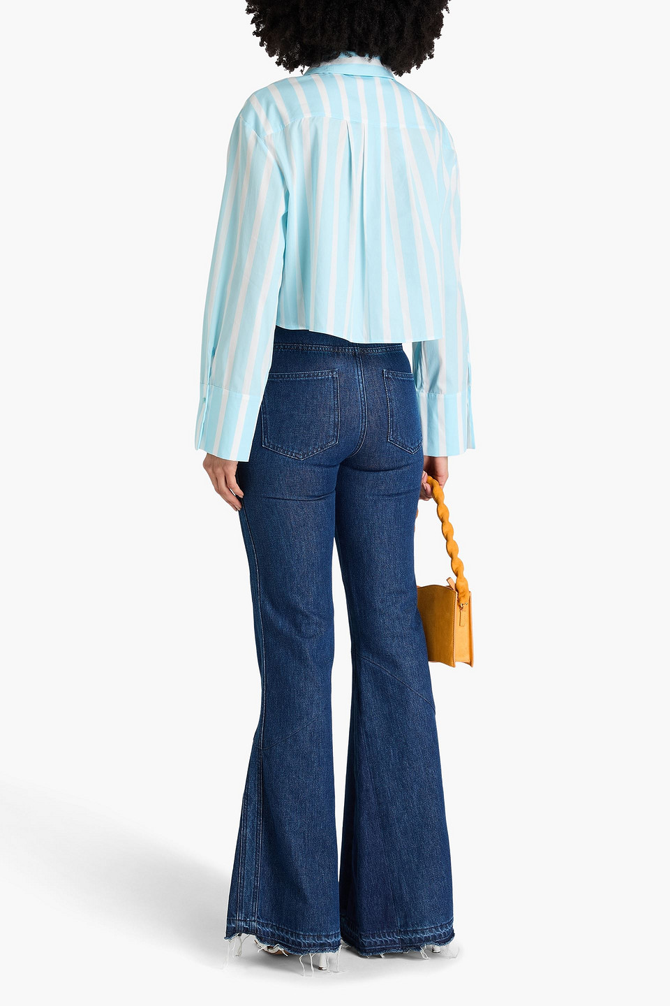 Alice And Olivia Finely Cropped Oversized Button Down Shirt In Sky Blue
