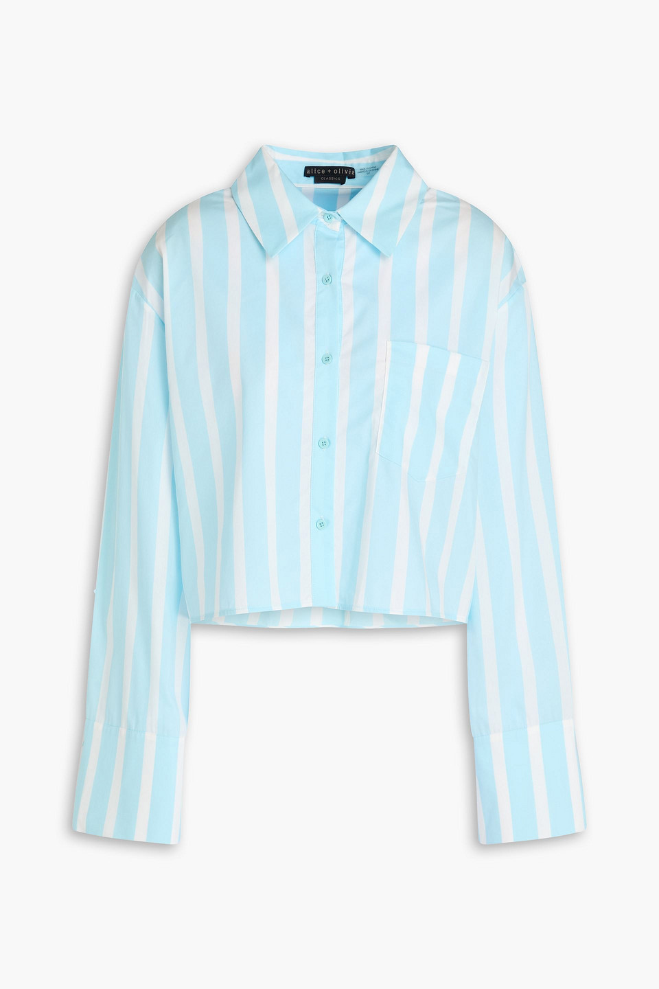 Alice And Olivia Finely Cropped Oversized Button Down Shirt In Sky Blue