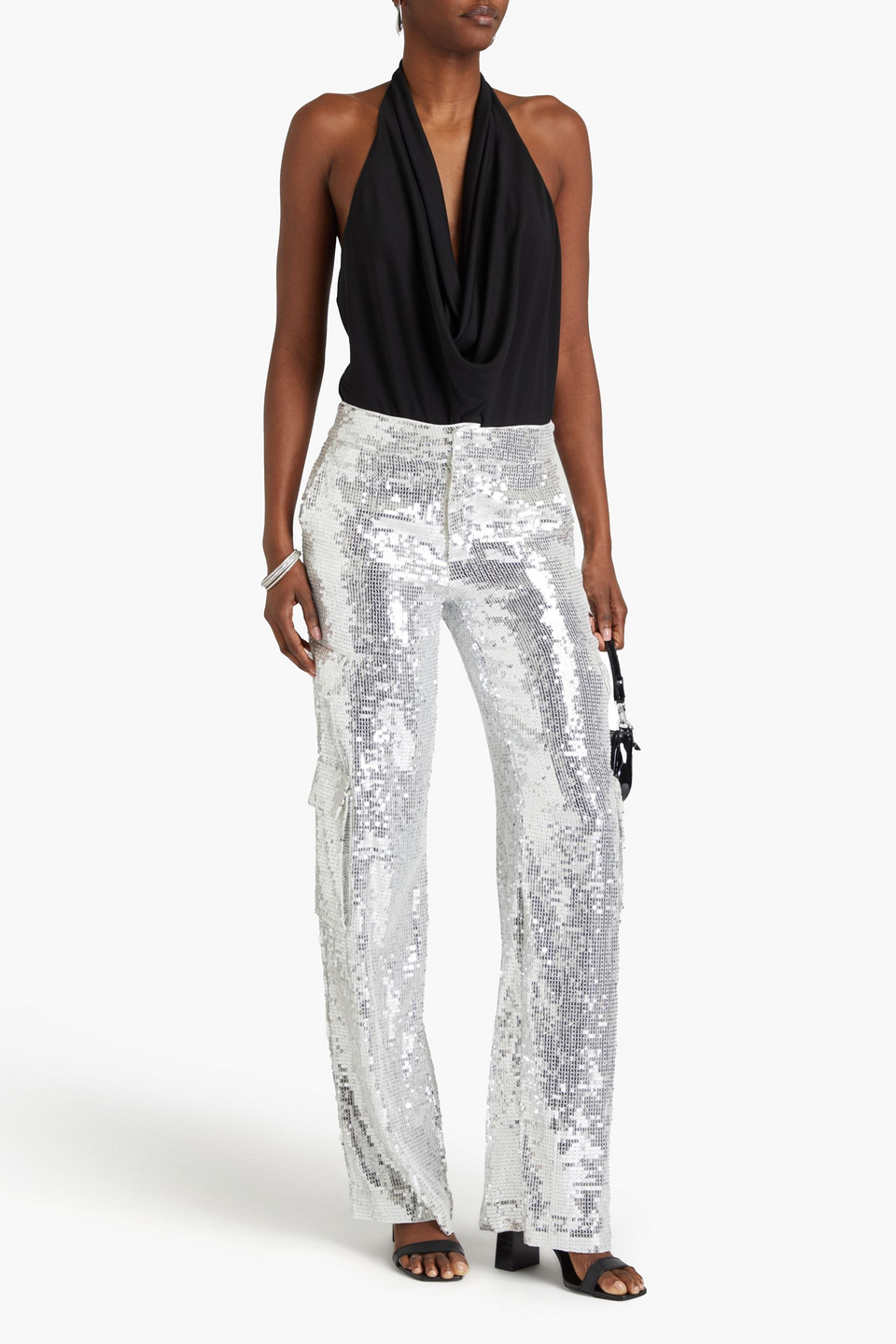 Shop Alice And Olivia Draped Stretch-jersey Halterneck Bodysuit In Black