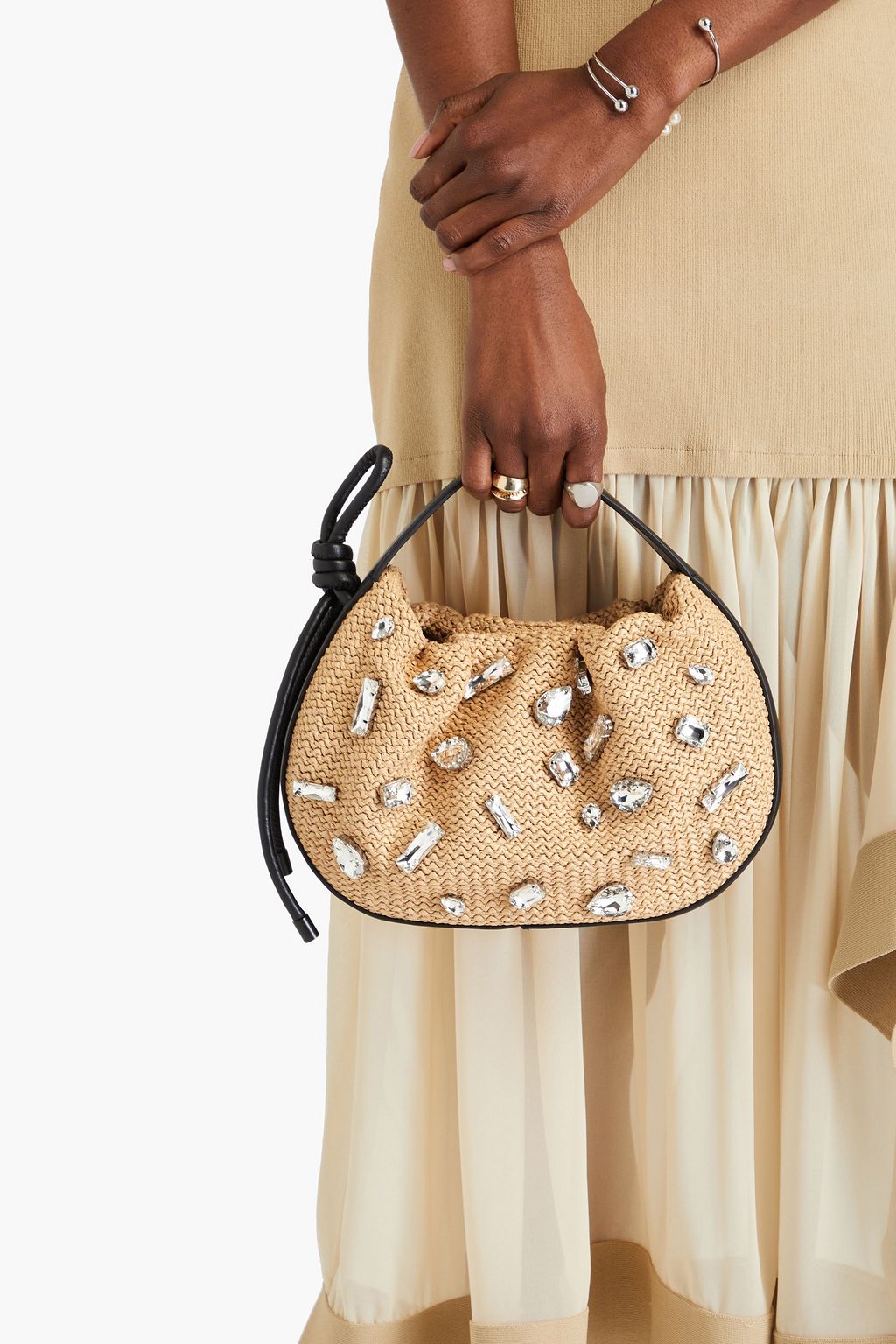 3.1 PHILLIP LIM Origami leather-trimmed crystal-embellished raffia tote