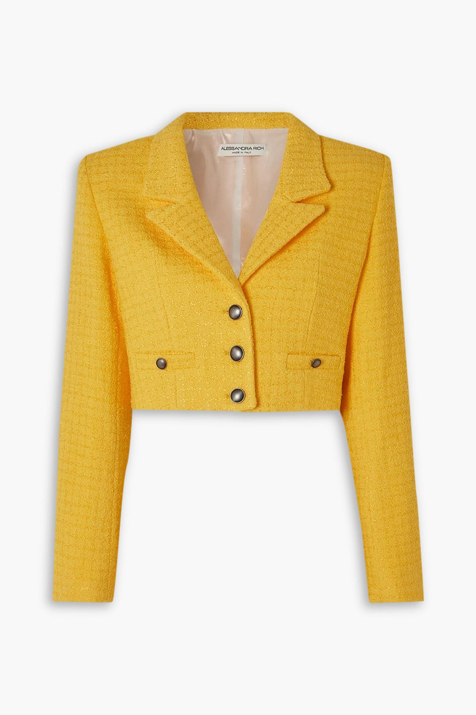 Alessandra Rich Checked Tweed Boucle Cropped Boxy Jacket In Yellow