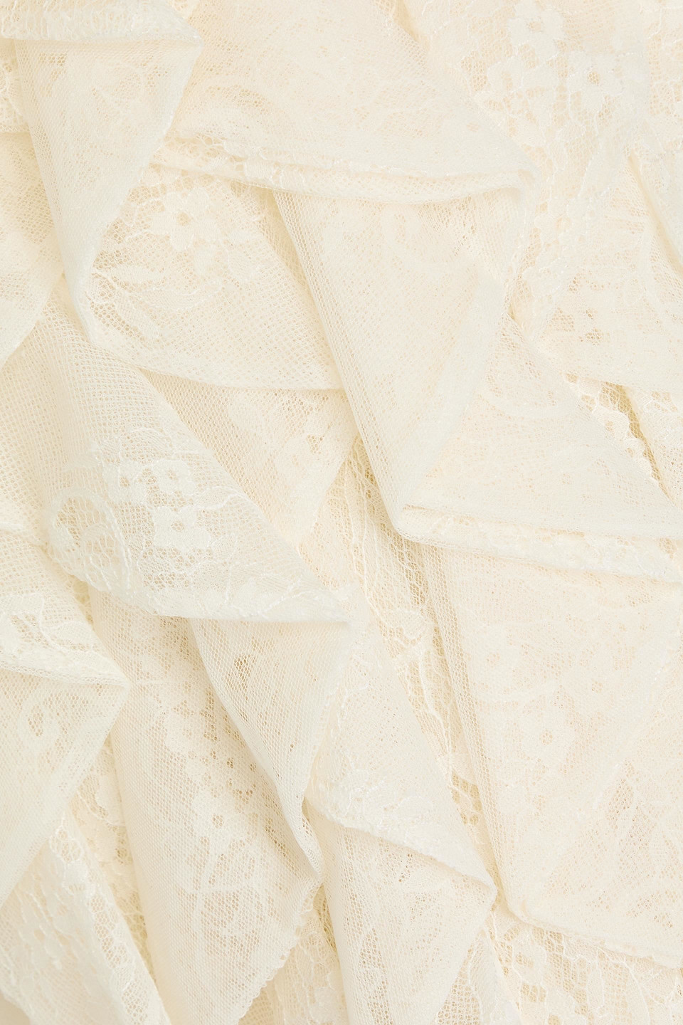 Alice And Olivia Wilmarie Embellished Lace Ruffle Mini Gown In Ivory