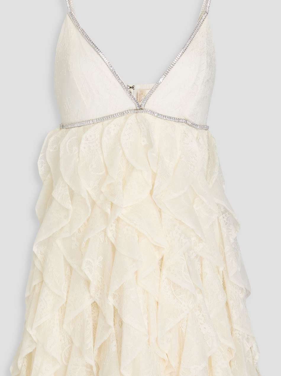 wilmarie crystal-embellished ruffled corded lace mini dress