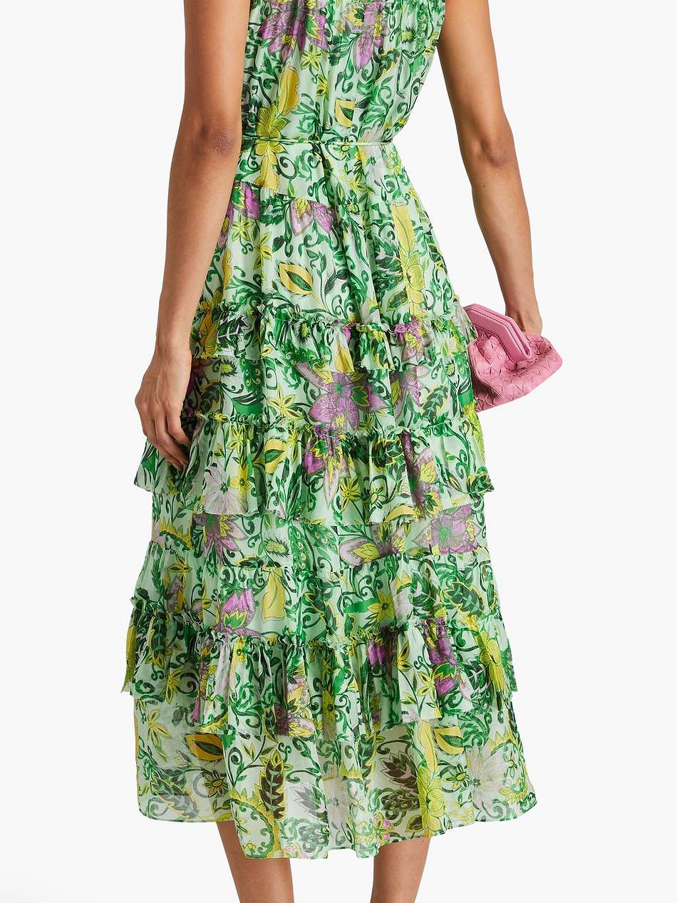 modena tiered floral-print chiffon midi dress