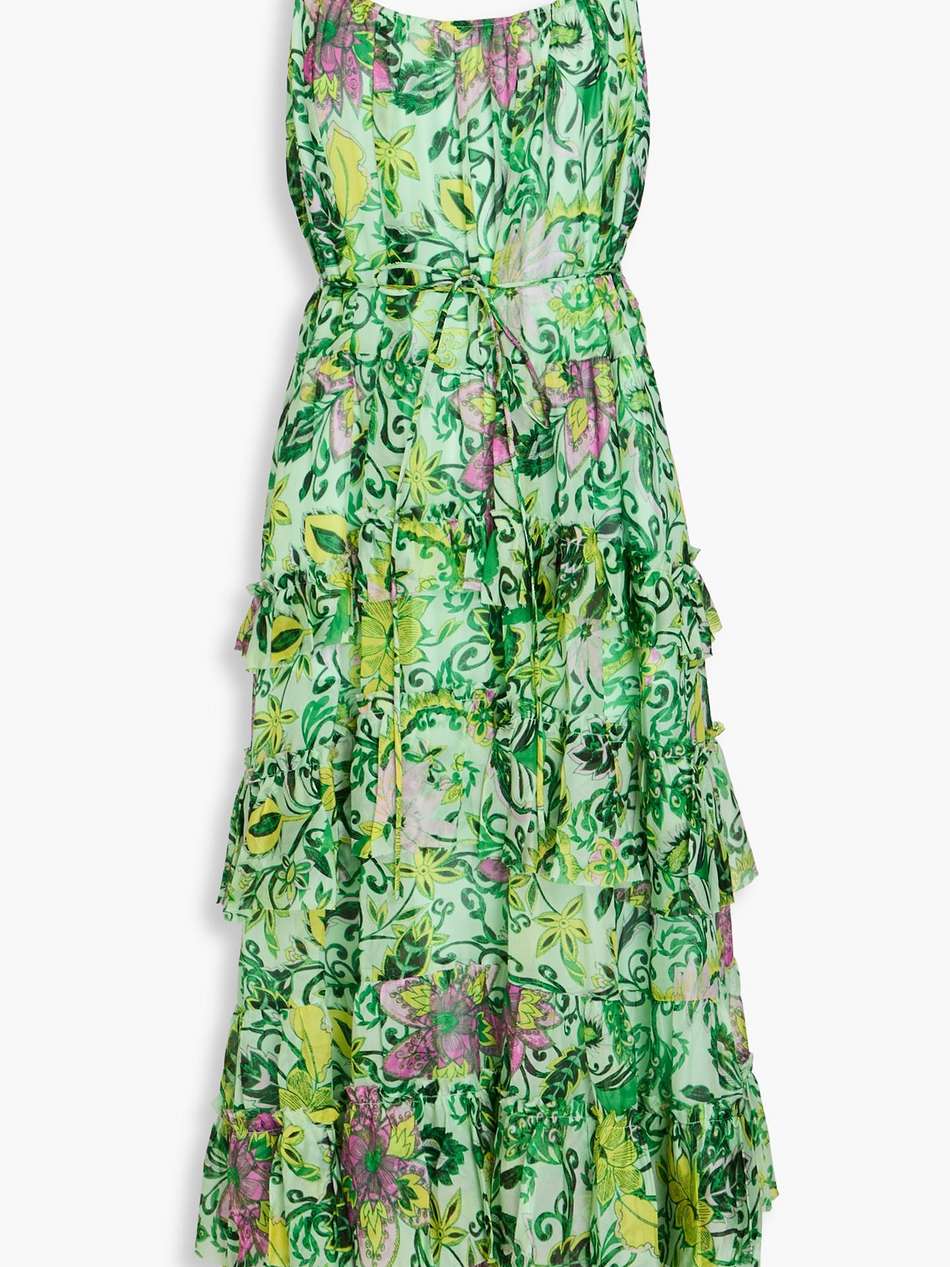 modena tiered floral-print chiffon midi dress