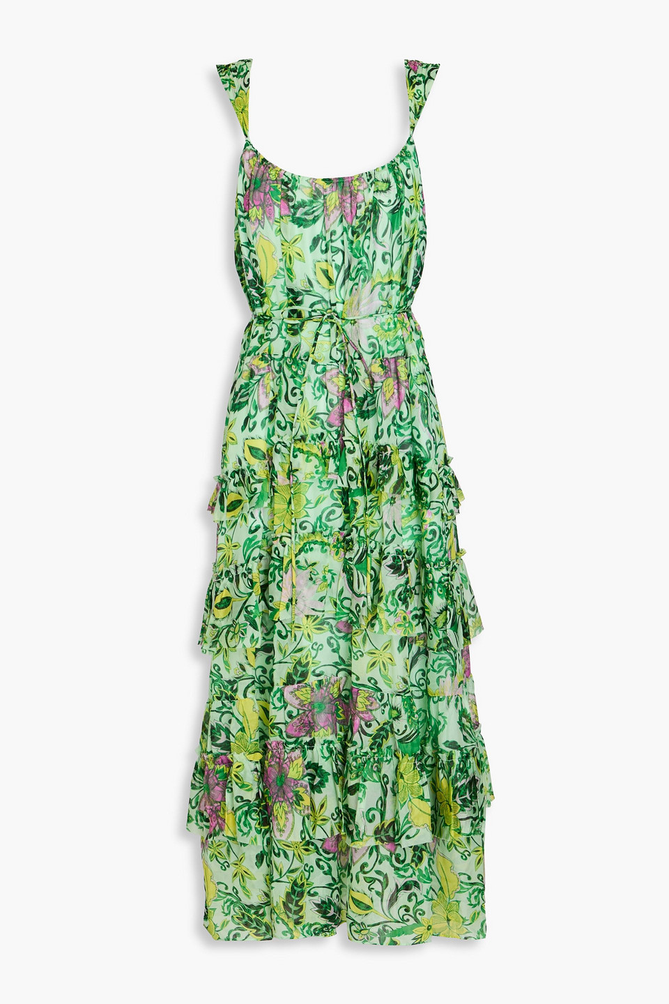 Diane Von Furstenberg Modena Tiered Floral-print Chiffon Midi Dress In Light Green