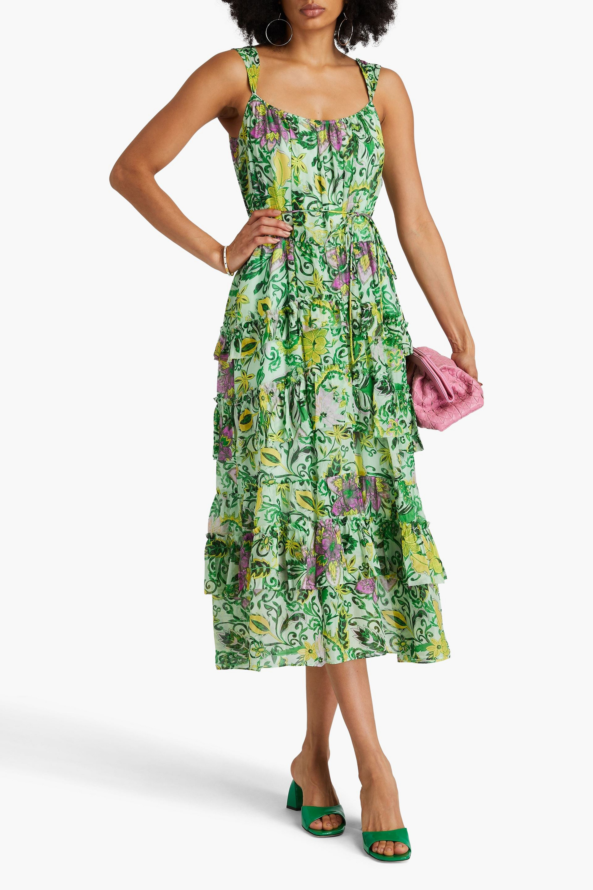 Diane von Furstenberg Modena tiered floral-print chiffon midi dress