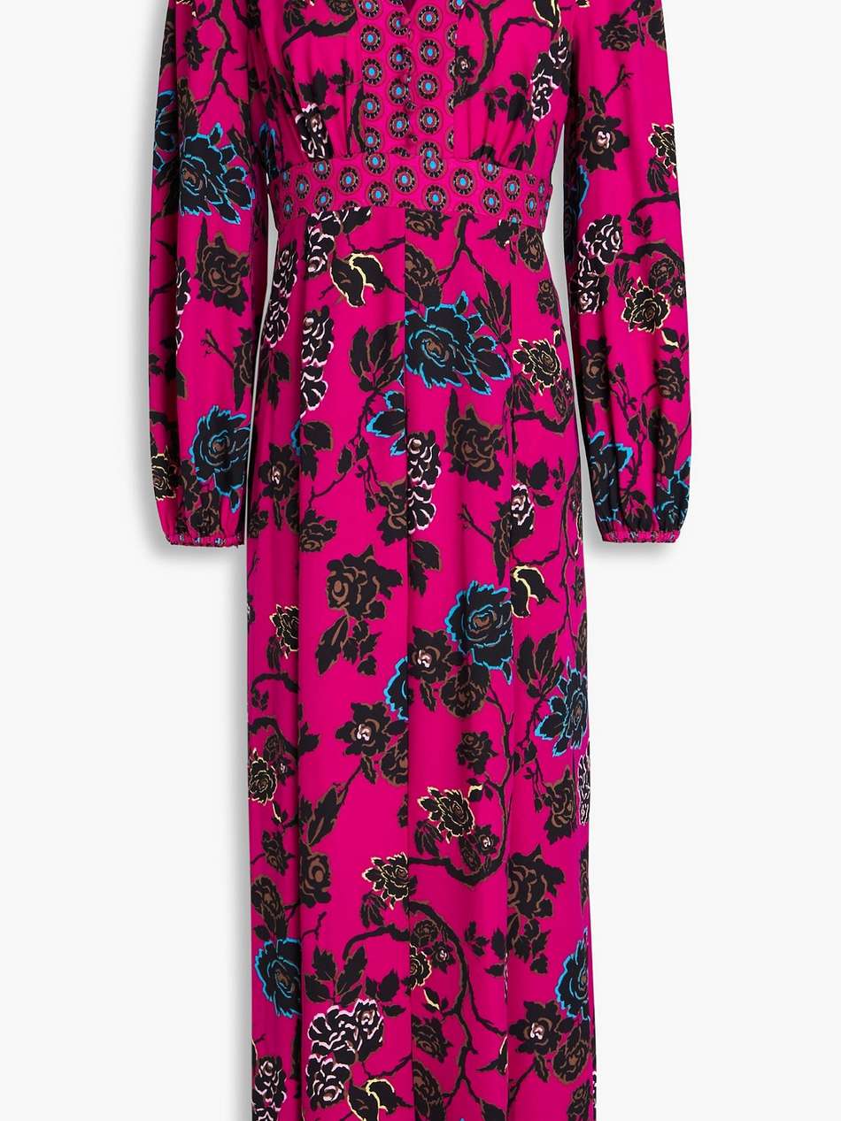 anjali pleated floral-print crepe midi dress