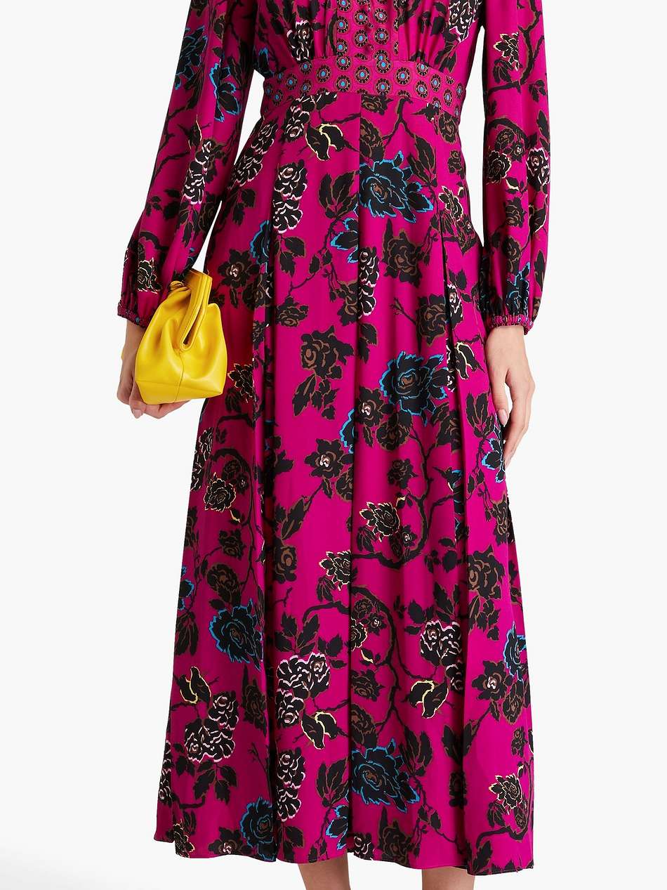 anjali pleated floral-print crepe midi dress