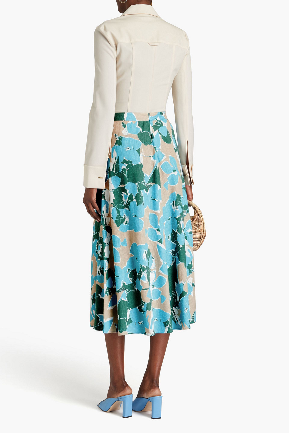 Diane Von Furstenberg Floral-print Slub Woven Midi Skirt In Turquoise