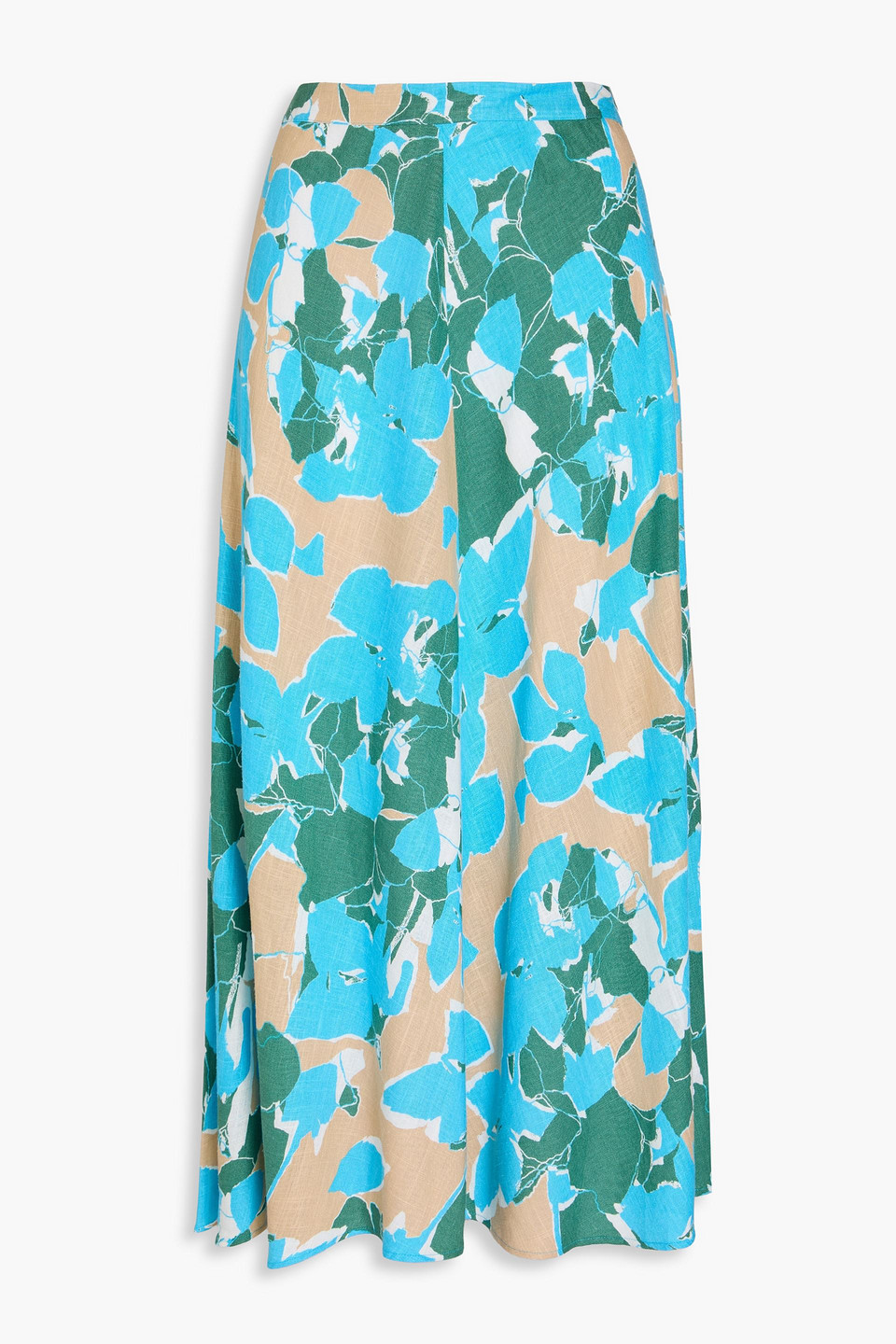 Diane Von Furstenberg Floral-print Slub Woven Midi Skirt In Turquoise