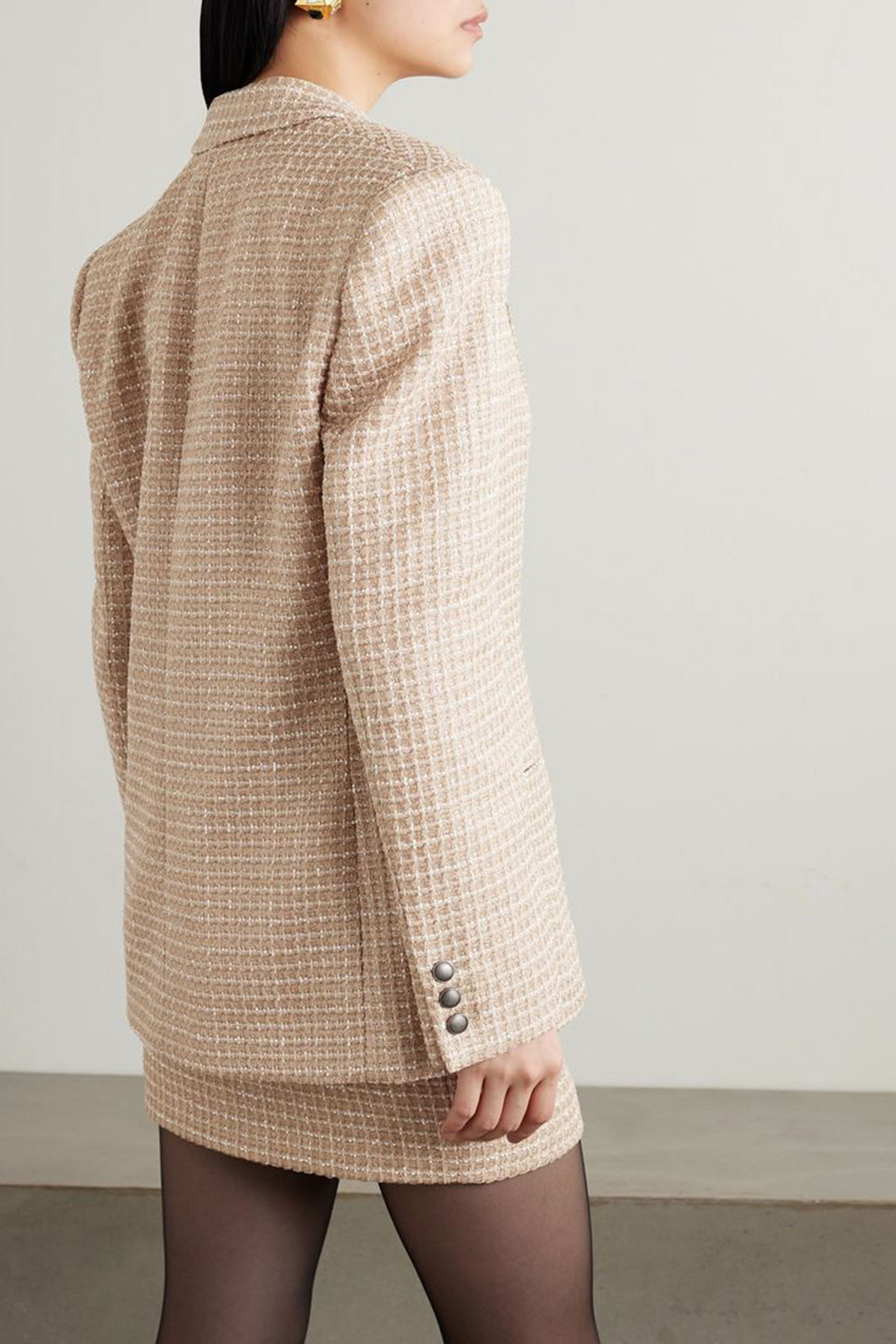 Alessandra Rich Oversized sequined checked bouclé-tweed blazer