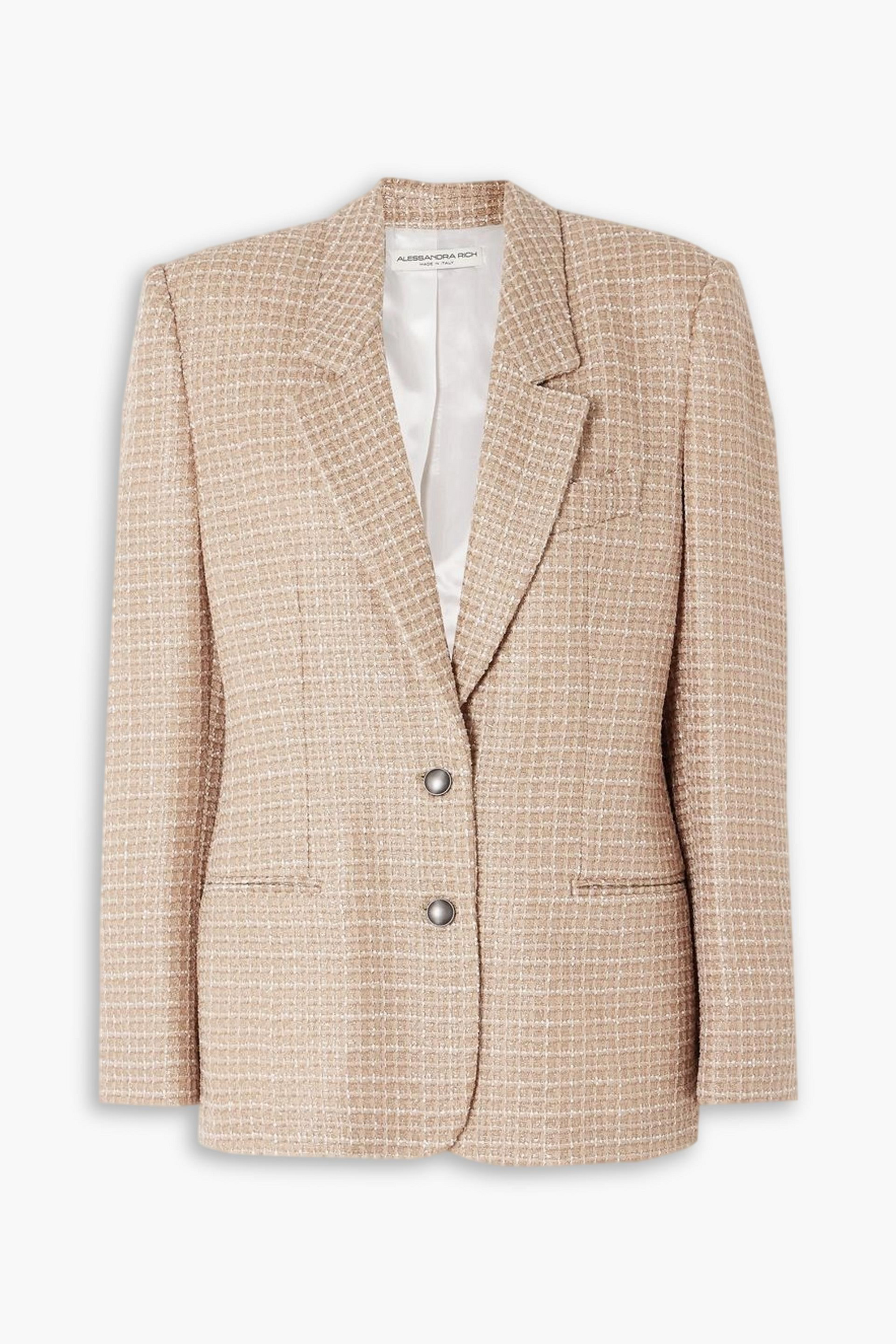Alessandra Rich Oversized sequined checked bouclé-tweed blazer