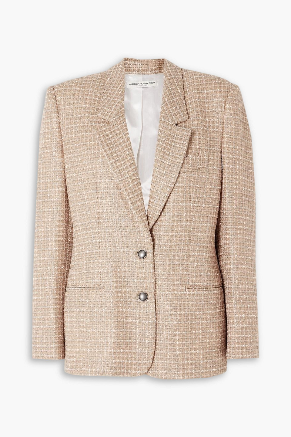 Alessandra Rich Oversized Sequined Checked Bouclé-tweed Blazer In Camelfarben