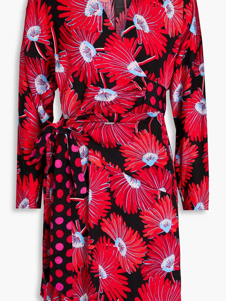 mikah floral-print crepe de chine mini wrap dress