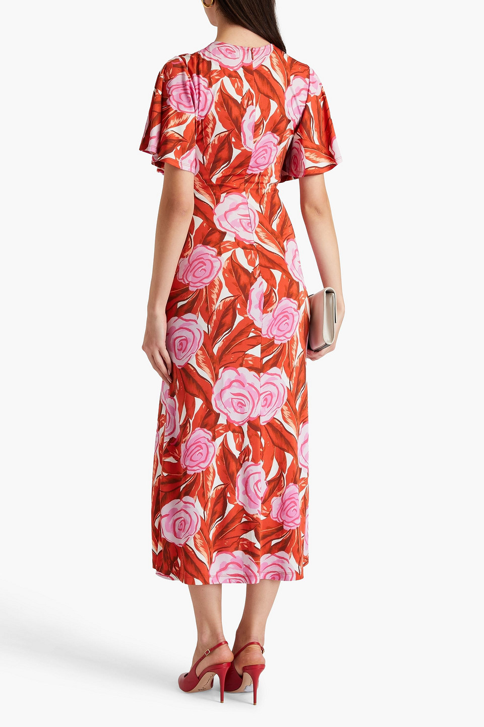 Diane Von Furstenberg Zetna Wrap-effect Floral-print Jersey Midi Dress In Tomato Red