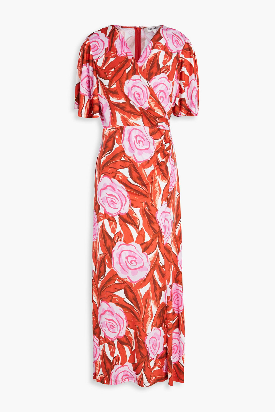Diane Von Furstenberg Zetna Wrap-effect Floral-print Jersey Midi Dress In Tomato Red