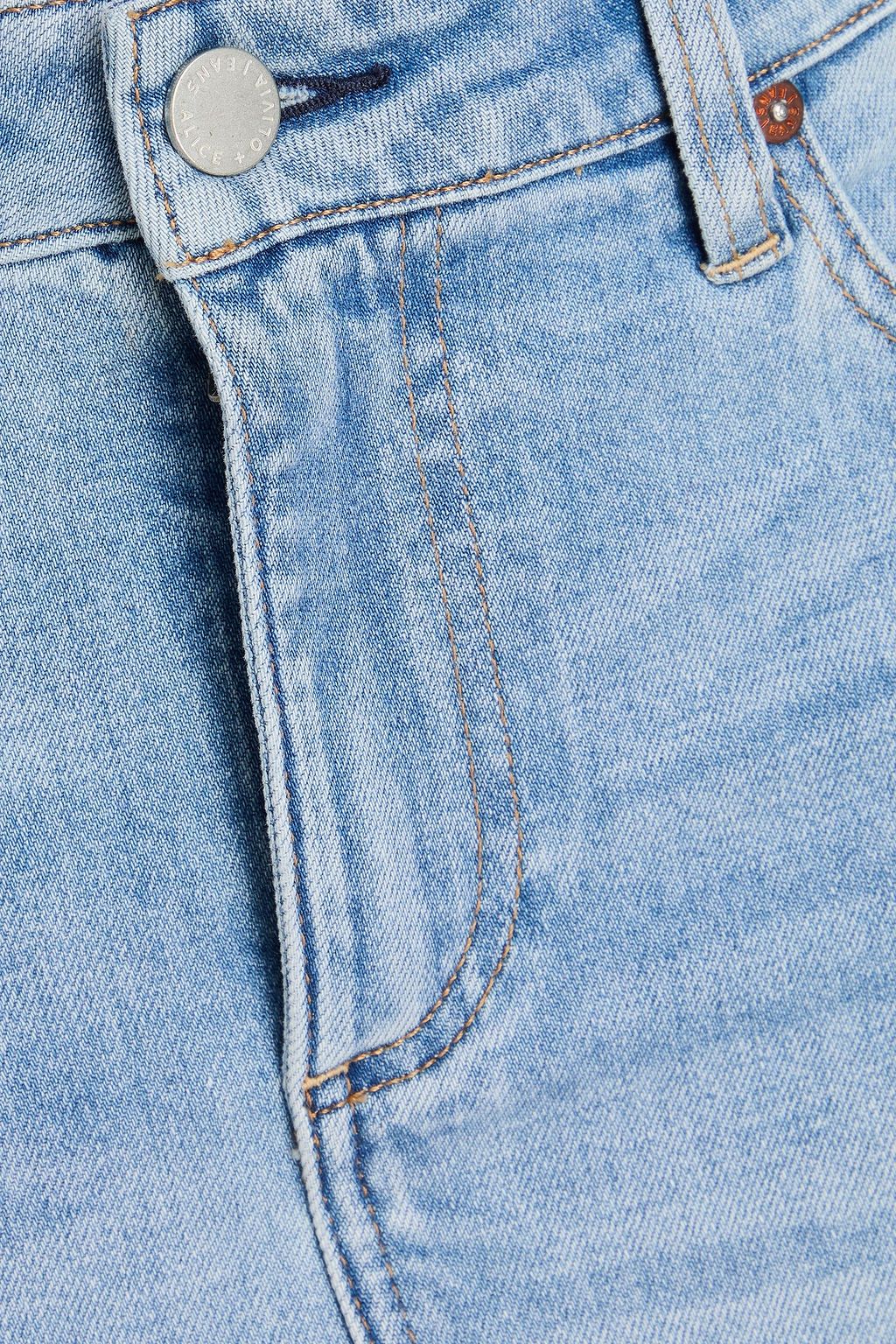 ALICE + OLIVIA JEANS 디스트레스드 디테일 페이디드 데님 스커트