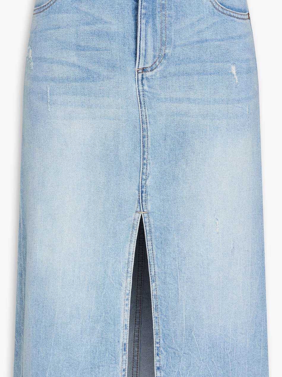distressed faded denim skirt