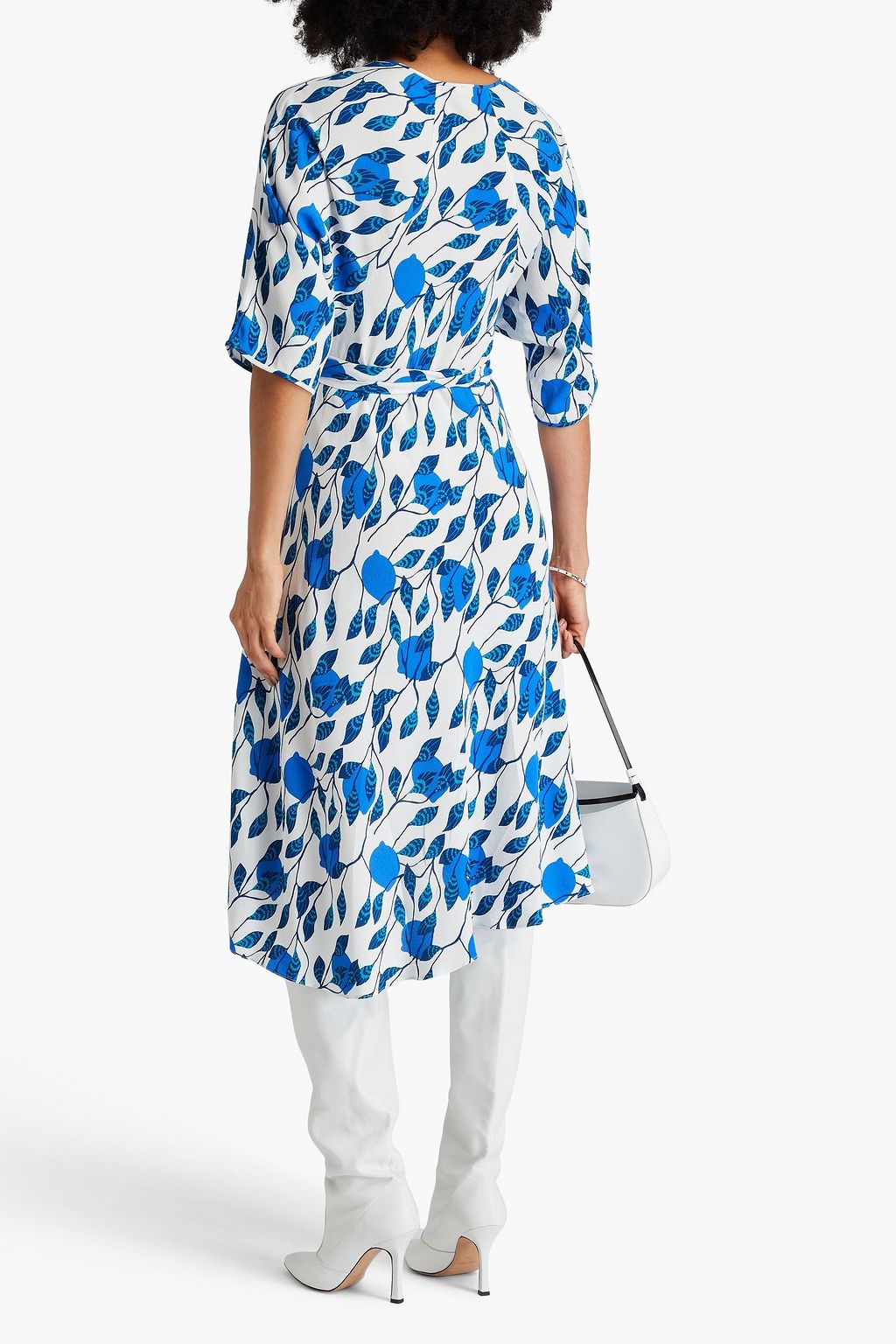 DIANE VON FURSTENBERG فستان "إيلويز" متوسط الطول بتأثير ملتف وبقصّة غير متماثلة من الكريب مزين بطبعات