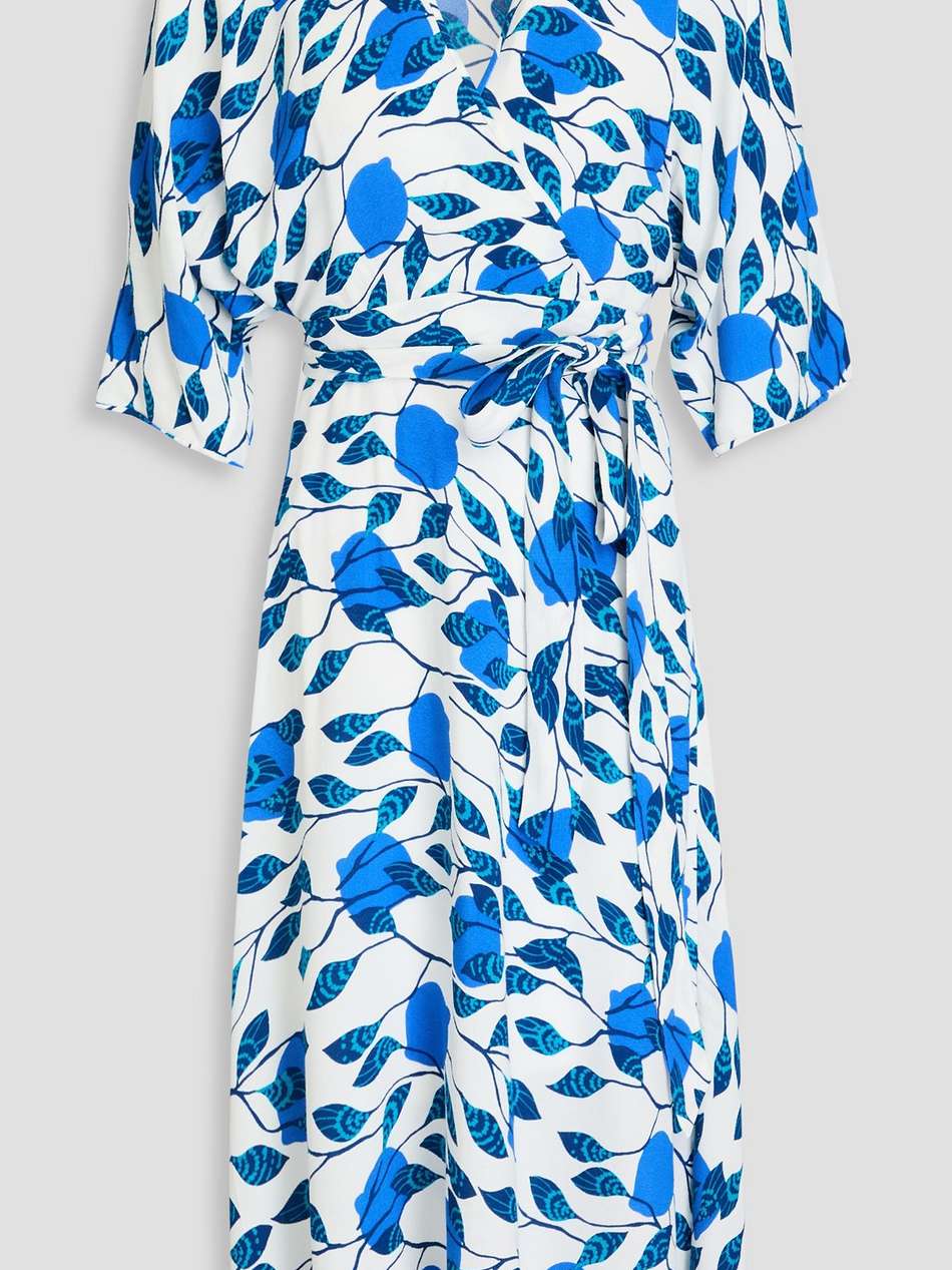 eloise asymmetric printed crepe midi wrap dress