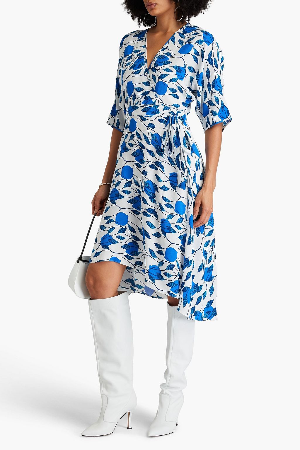 DIANE VON FURSTENBERG فستان "إيلويز" متوسط الطول بتأثير ملتف وبقصّة غير متماثلة من الكريب مزين بطبعات