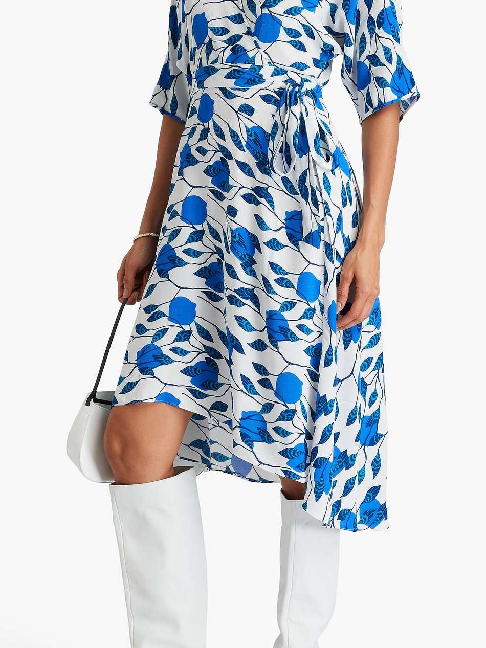 eloise asymmetric printed crepe midi wrap dress