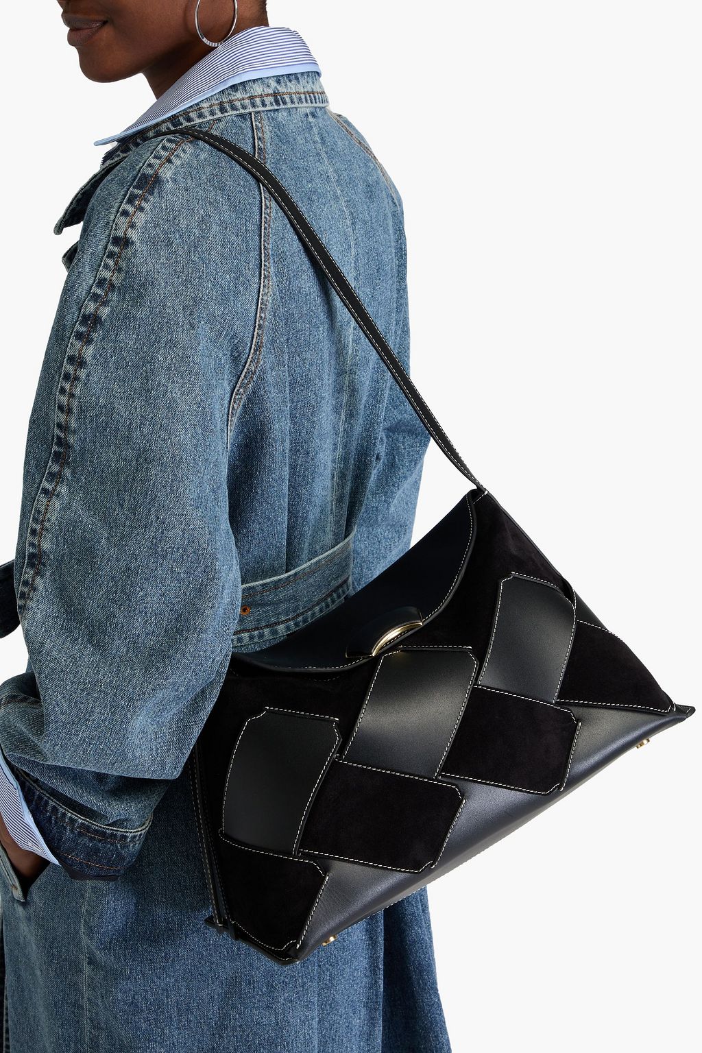 3.1 PHILLIP LIM ID woven suede and leather shoulder bag
