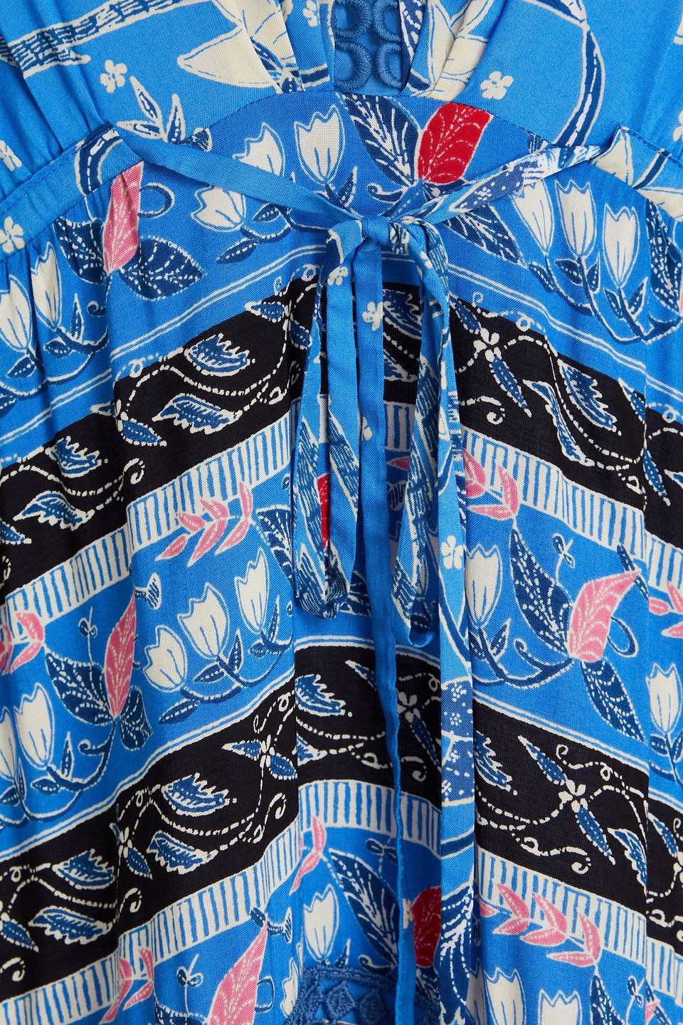 Diane Von Furstenberg Boris Crochet-trimmed Floral-print Woven Midi Dress In Azure
