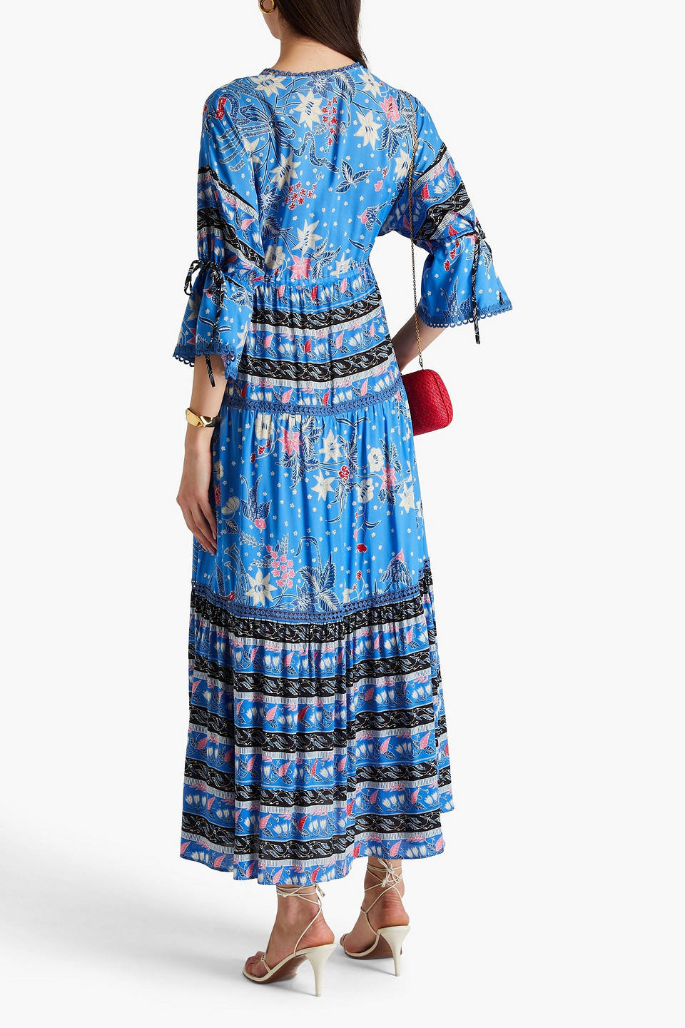 Diane Von Furstenberg Boris Crochet-trimmed Floral-print Woven Midi Dress In Azure